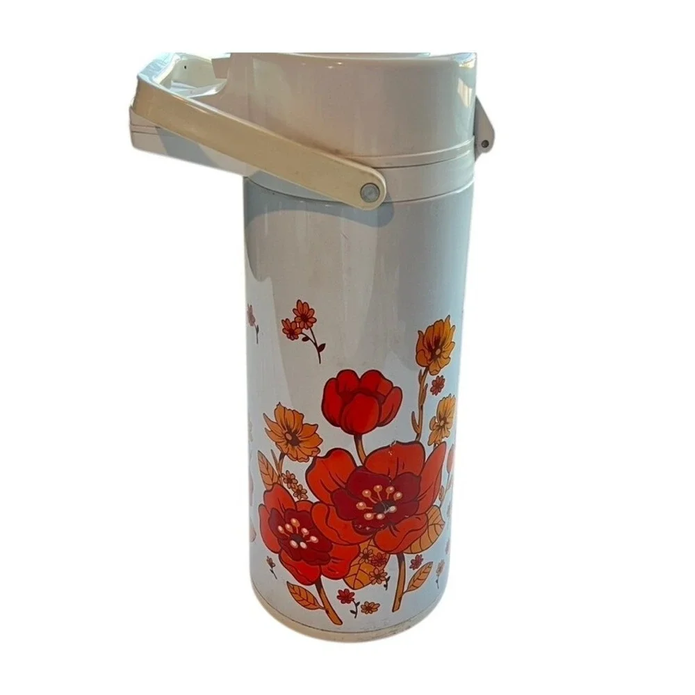 Vintage 70's Yacht Thermal‎ Air Pump Pot Floral Thermos Beverage Dispenser